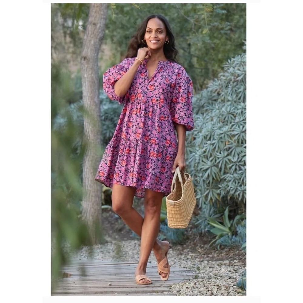 Sundry for Evereve Floral Tiered Mini Dress Babydoll Cotton Boho Sz Small